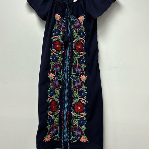 Short blue handmade dress embroidered on a custom navy blue base talla S - Picture 1 of 8